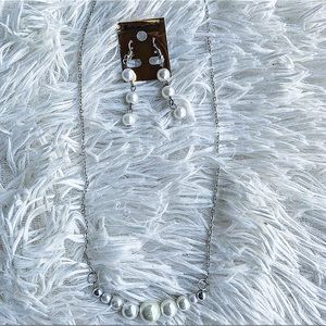 Elegant Silver Pearl Necklace and earrings set